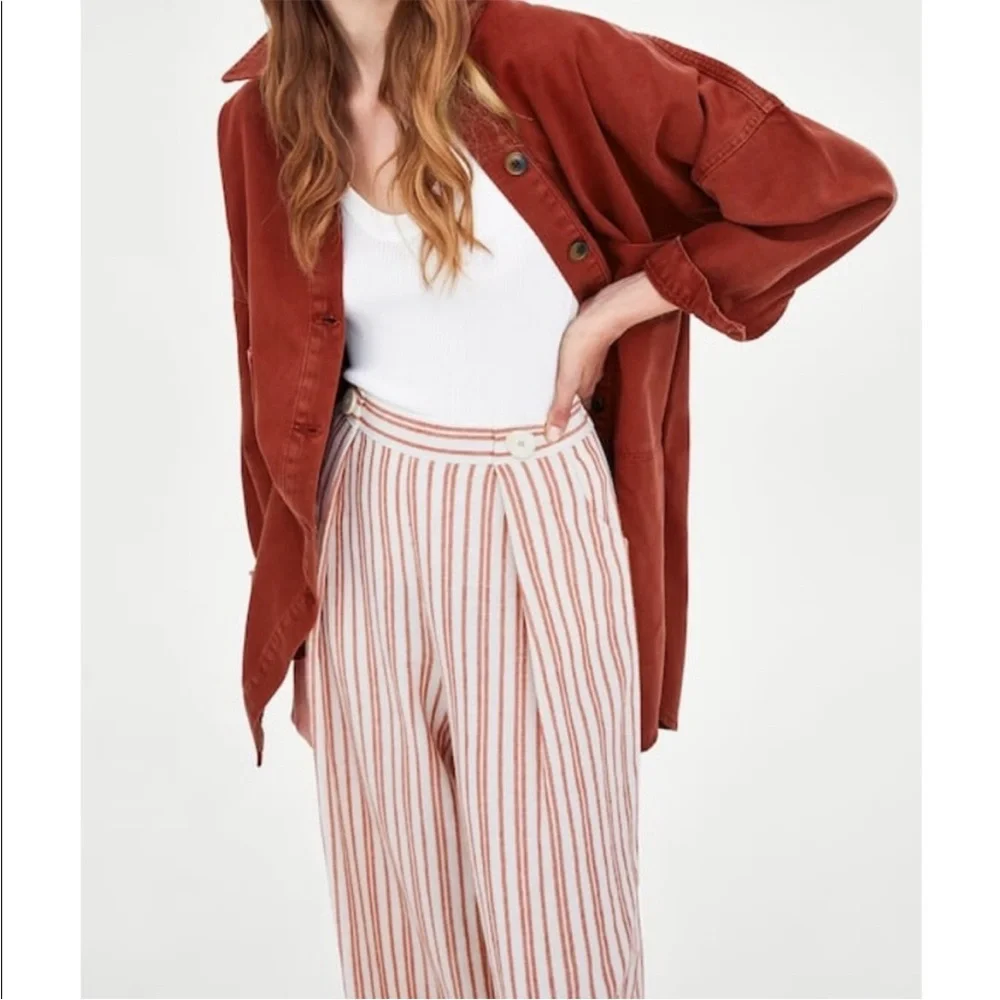 Zara TRF Collection Striped Wide Leg Trousers Medium NWOT